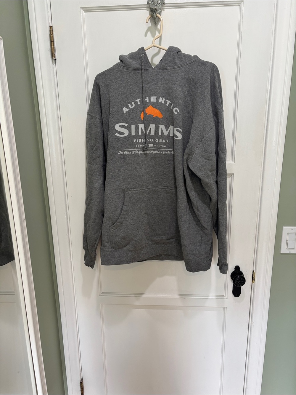 Simms Gray Hoodie with Orange Fish Logo